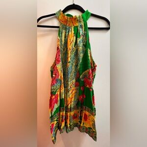 Vibrant Cynthia Rowley Green High Neck Tank Top